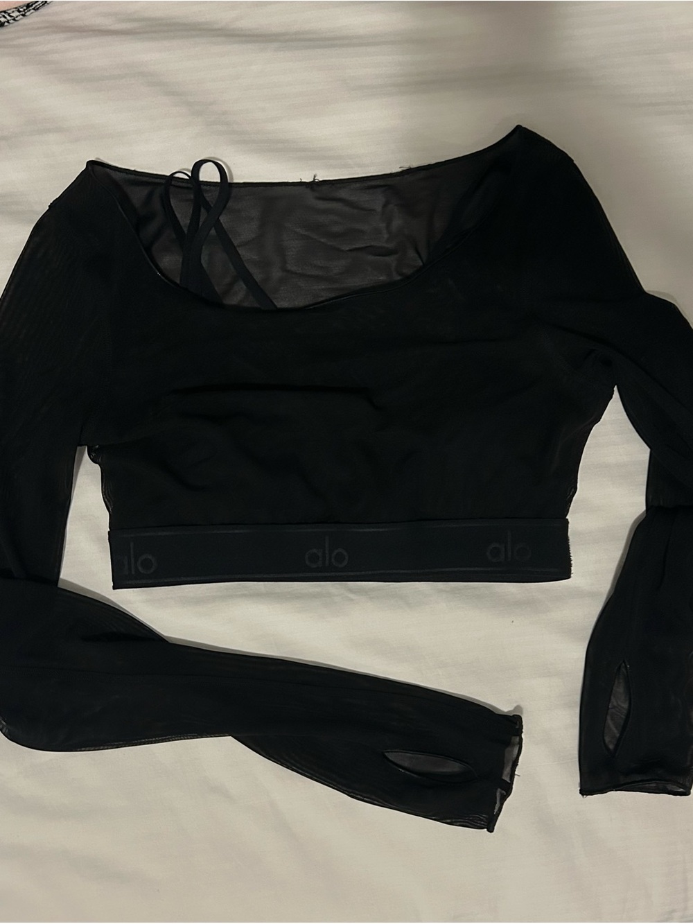 ALO Yoga Black Mesh Long-Sleeve Crop Top with Bralette Straps - Picture 1 of 3